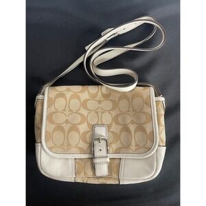 COACH F30601 Hadley Tan/White Signature Jacquard Small Crossbody Bag, Light Wear